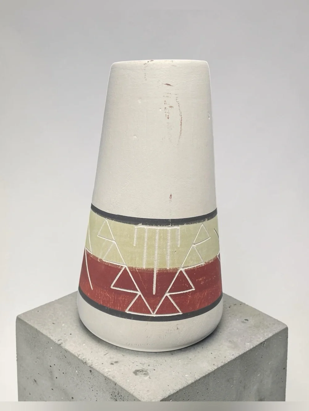Vintage Sioux pottery vase, unglazed, a few scuffs, signed by  artist